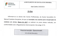 Cursos Profissionais: Inscri&ccedil;&atilde;o nos exames para recupera&ccedil;&atilde;o de m&oacute;dulos em atraso - &Eacute;poca de setembro (30/8/2021 a 3/9/202)